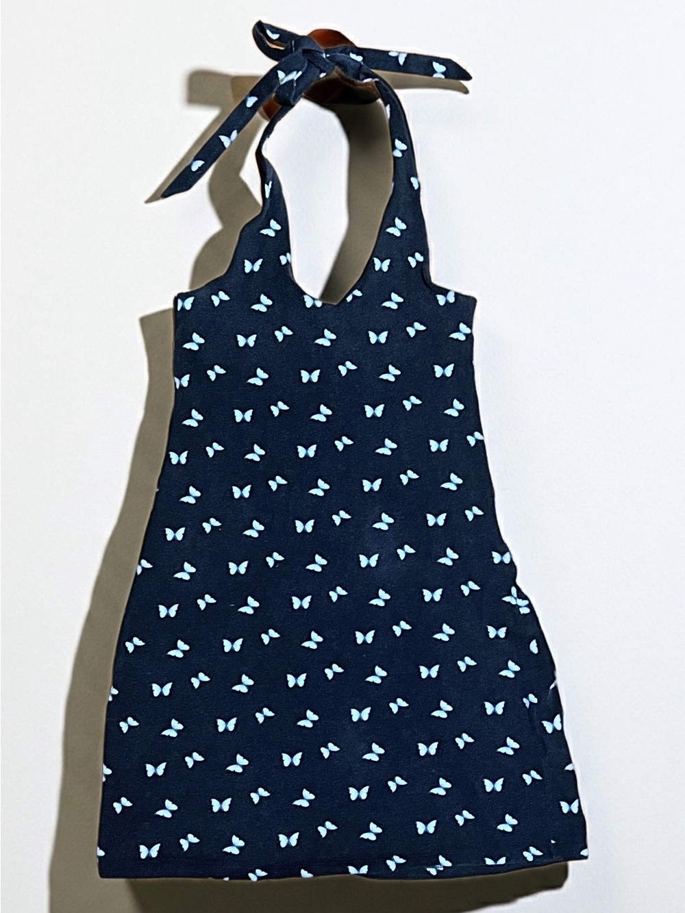 Hollister Navy Halter Mini Dress with Light Blue Butterfly Print